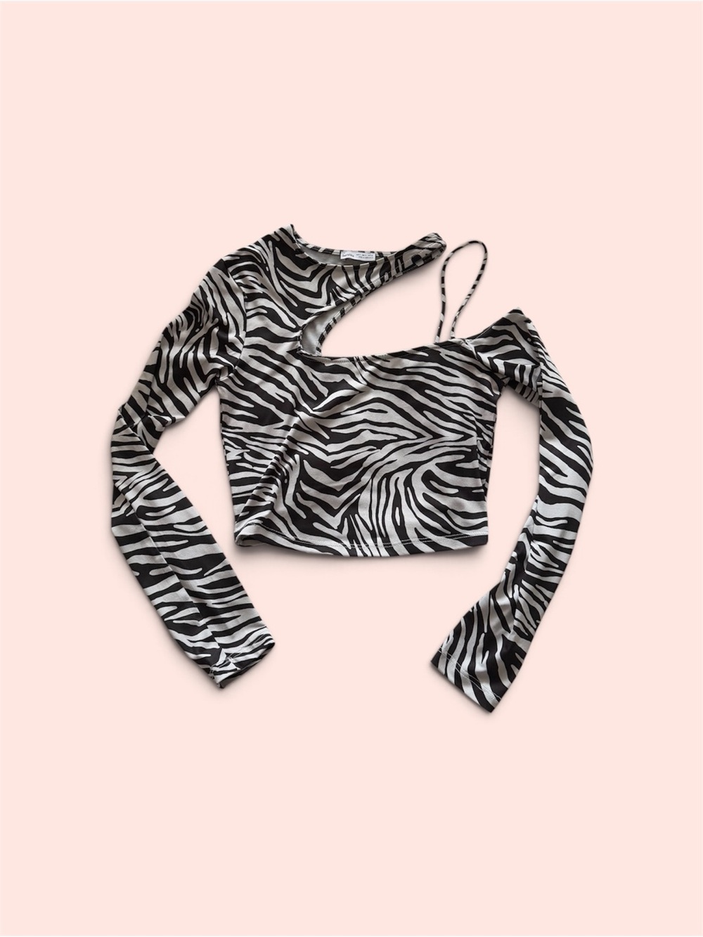 Bershka Black & White Zebra-Print Asymmetric One-Shoulder Crop Top